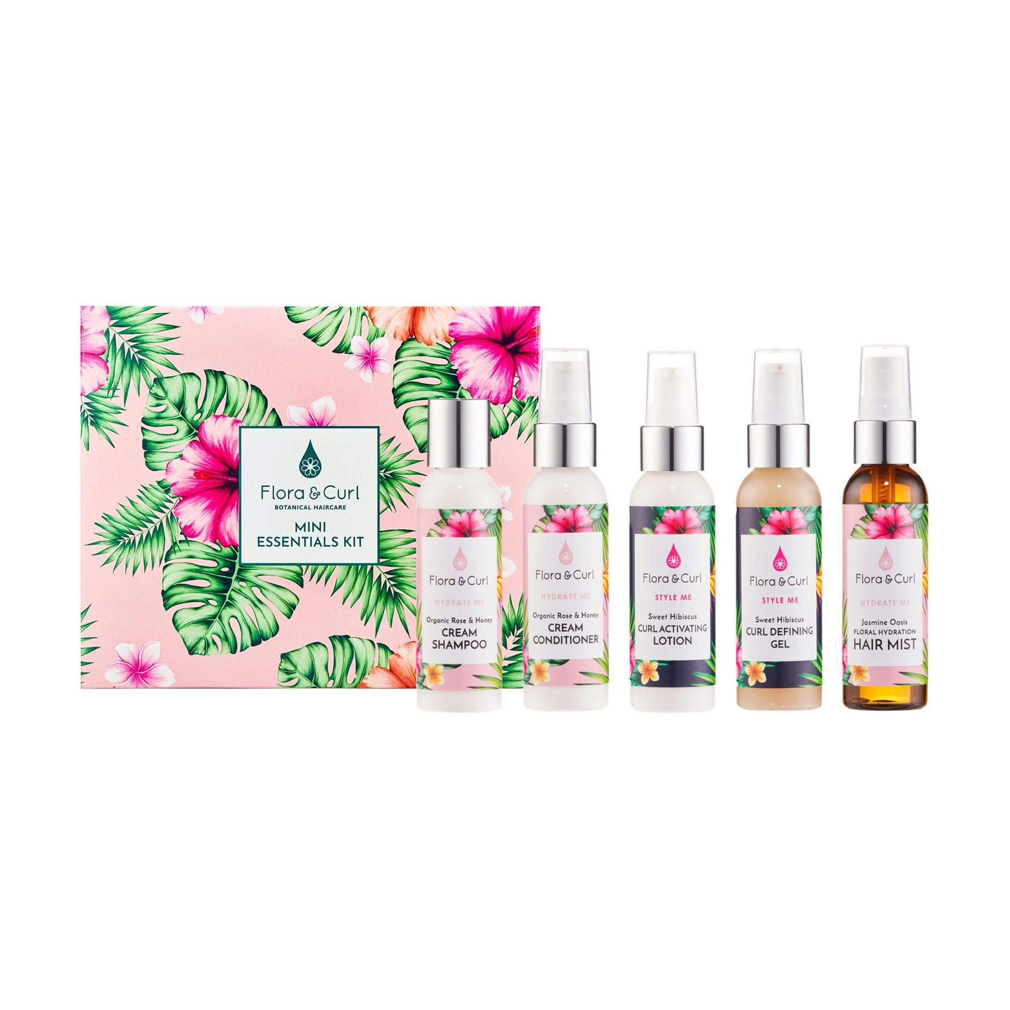 Тревел набір для волосся Flora &amp; Curl Mini Essentials Kit (шампунь, 75 мл + кондиціонер, 75 мл + лосьйон, 75 мл + гель, 75 мл + міст, 75 мл)